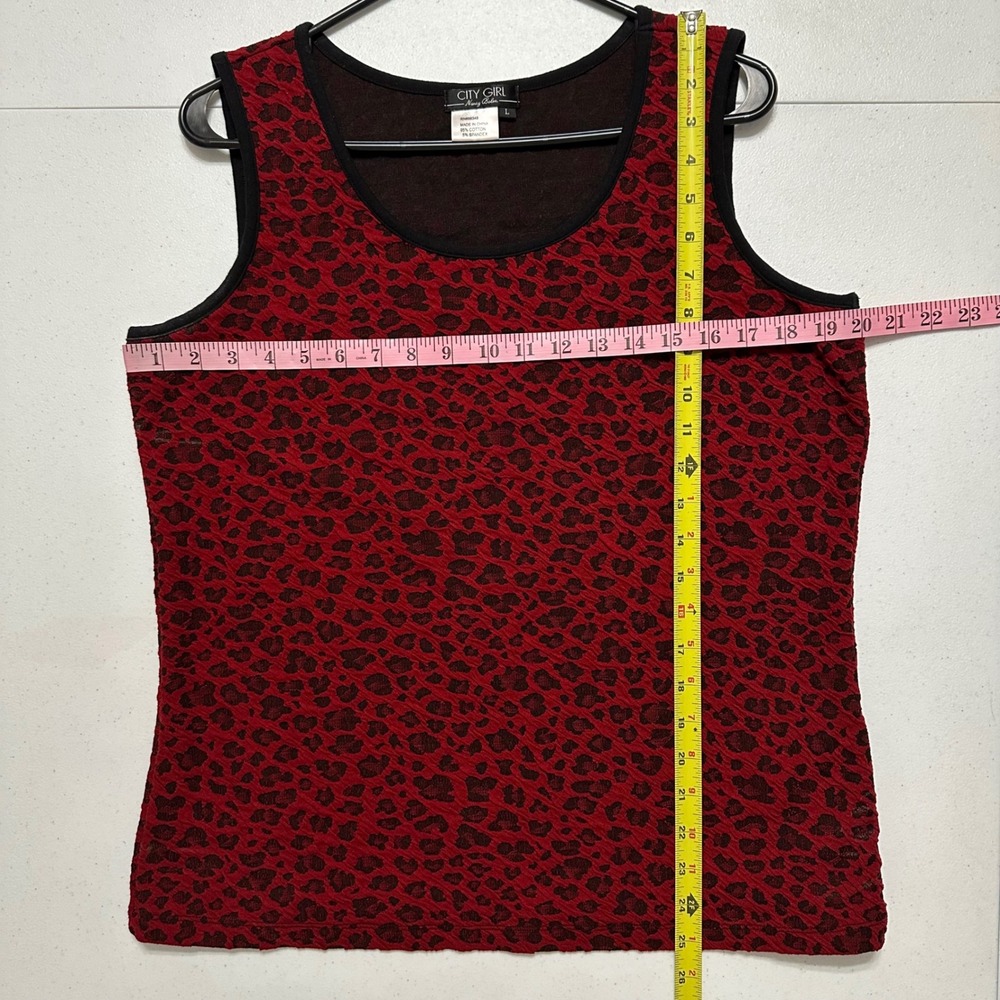 City Girl Nancy Bolen Red Black Leopard Print Textured Sleeveless‎ Tank Top Sz L - Picture 4 of 4